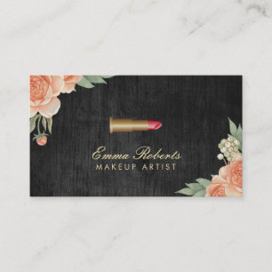 Makeup Artist Vintage Floral Elegant Dark Wood Business Card