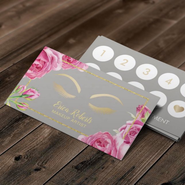 Makeup Artist Vintage Floral Elegant Grey Loyalty Card (Creator Uploaded)