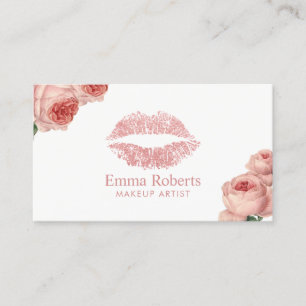 Makeup Artist Vintage Floral Rose Gold Lips Business Card