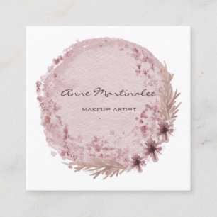 Makeup Artist Watercolor Boho Round Floral Square Business Card