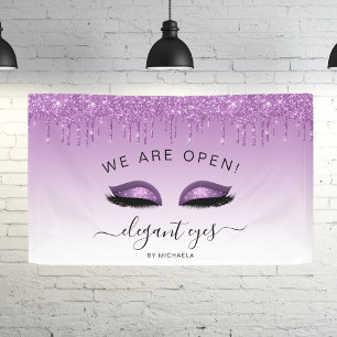 Makeup Artist We Are Open Glitter Drip Eyes Purple Banner
