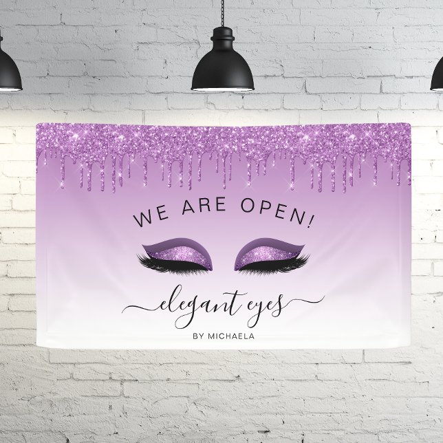 Makeup Artist We Are Open Glitter Drip Eyes Purple Banner (Creator Uploaded)