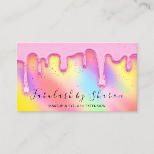 Makeup Artist White Lashes Drip Rainbow Holograph Business Card