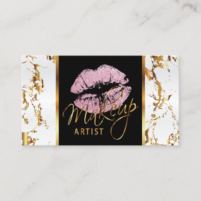 Makeup Artist - White Marble Gold Accents Business Card (Front)