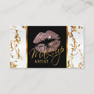 Makeup Artist - White Marble Gold Accents & Rose Business Card