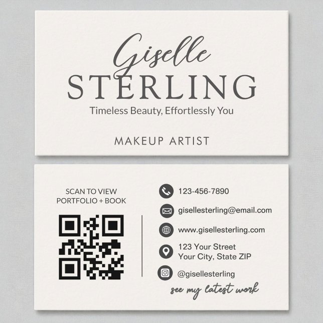 Makeup Artist White Script Modern QR Code Business Card (Creator Uploaded)