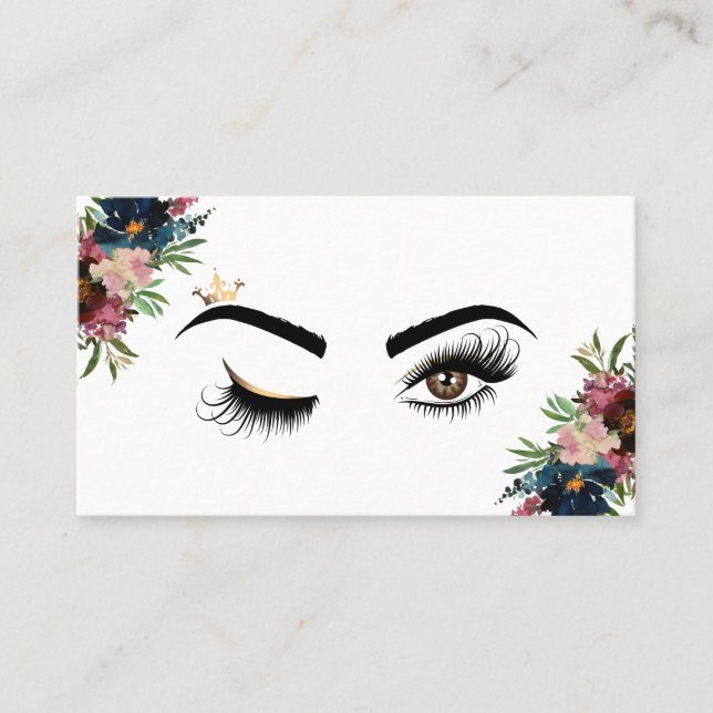 Makeup artist Wink Eye Beauty Burgundy Floral Business Card (Front)