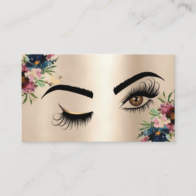 Makeup artist Wink Eye Beauty Burgundy Floral Gold Business Card (Front)
