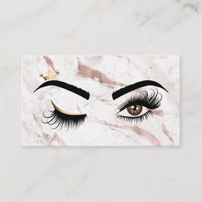 Makeup artist Wink Eye Rose Gold Marble Lashes Business Card (Front)
