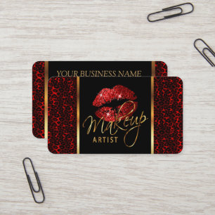 Makeup Artist with a Leopard Pattern and Red Lips  Business Card