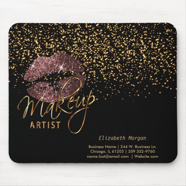 Makeup Artist with Gold Confetti & Dark Rose Lips Mouse Mat (Front)