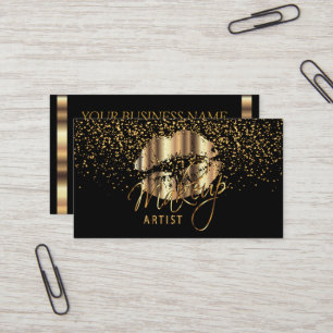Makeup Artist with Gold Confetti & Gold Metal Lips Business Card