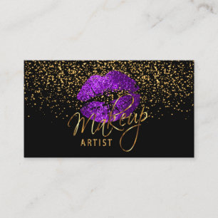 Makeup Artist with Gold Confetti & Purple Lips Business Card
