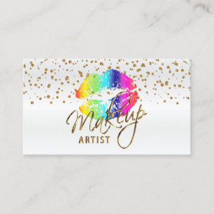 Makeup Artist with Gold Confetti & Rainbow Lips 2 Business Card