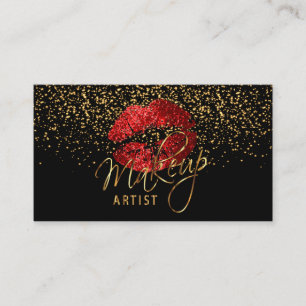 Makeup Artist with Gold Confetti & Red Lips Business Card