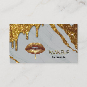 Makeup Artist with gold dripping lips marble Busin Business Card
