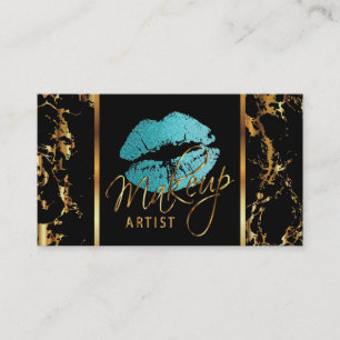 Makeup Artist with Marble Gold Accents and Teal Business Card