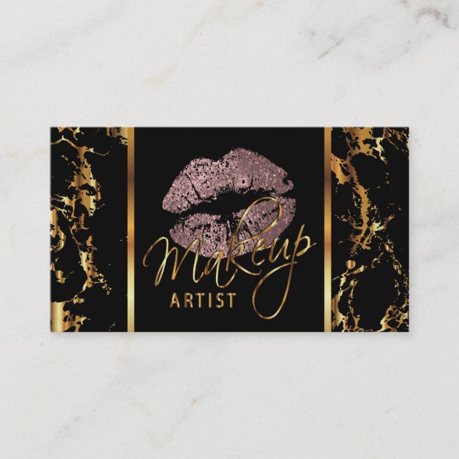 Makeup Artist with Marble Gold Accents Business Card (Front)