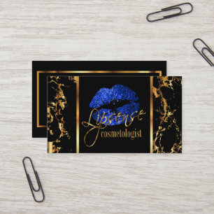 Makeup Artist with Marble Gold & Blue Accents Business Card