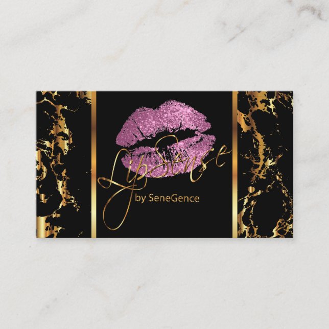 Makeup Artist with Marble Gold & So Pink Lips Business Card (Front)