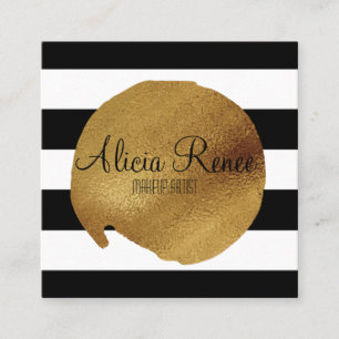 Makeup Artist with Stripes & Gold Stamp Square Business Card