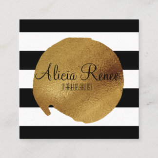 Makeup Artist with Stripes & Gold Stamp Square Business Card
