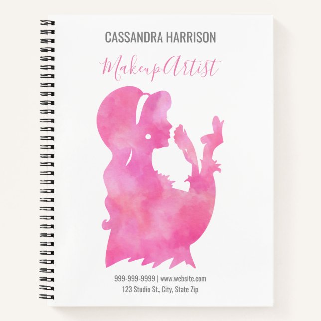 Makeup Artist Woman Silhouette Watercolor Beauty Notebook (Front)