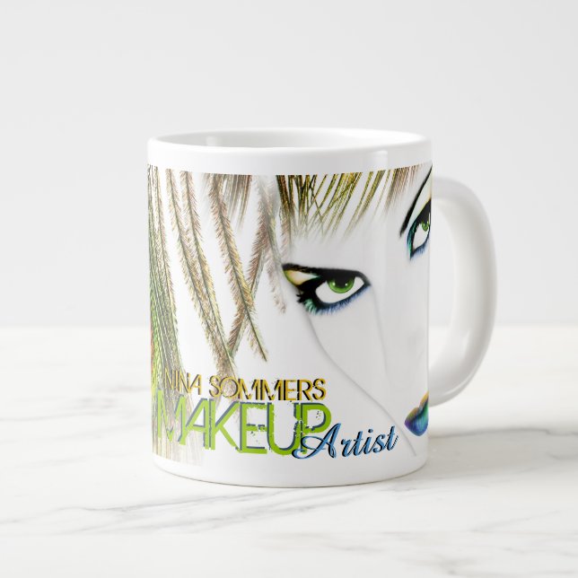 Makeup Artist Woman With Peacock Feather Jumbo Large Coffee Mug (Front Right)