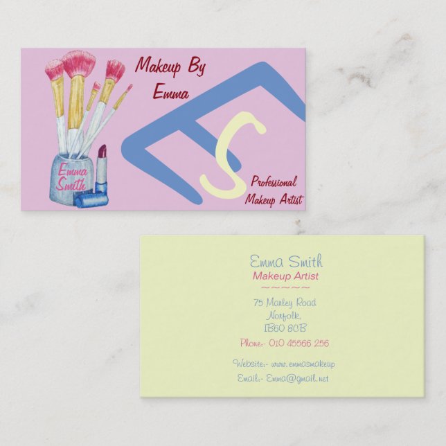 makeup artists brushes original beauticians business card (Front/Back)