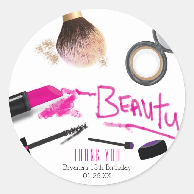Makeup Beauty Birthday Party Favour Sticker (Front)