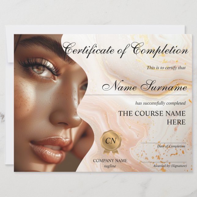 Makeup Beauty Certificate of Completion Award (Front)