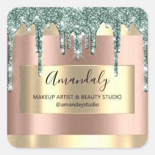 Makeup Beauty Glitter Gold Framed Boutique Rose Square Sticker