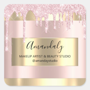 Makeup Beauty Glitter Gold Framed Boutique  Square Sticker