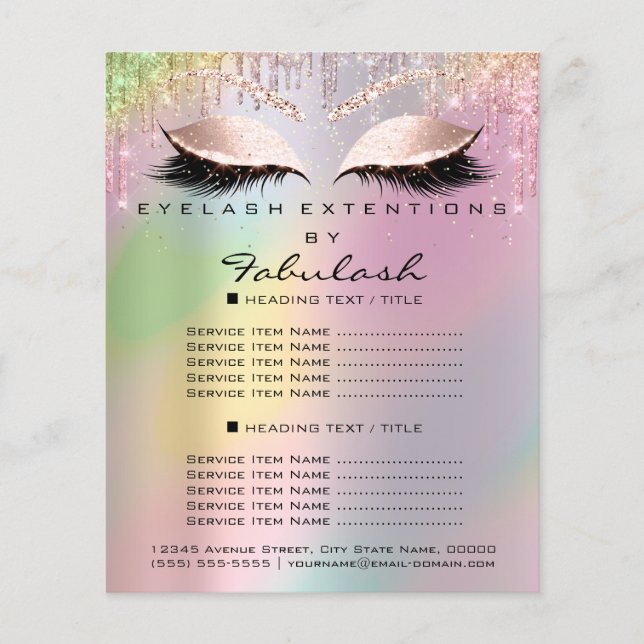 Makeup Beauty Glitter Price List Lash Holograph Flyer (Front)