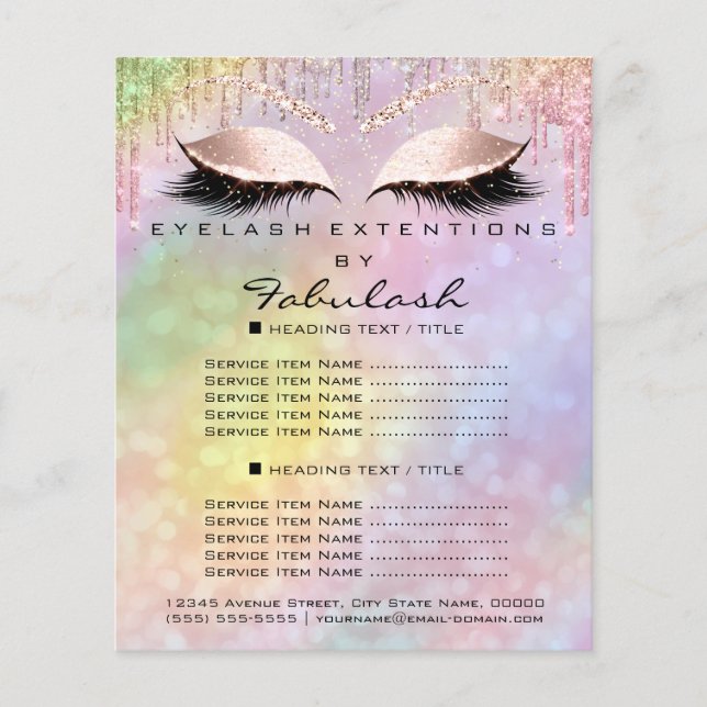 Makeup Beauty Glitter Prices Lash Holograph Pastel Flyer (Front)