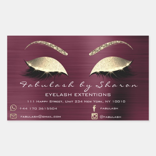 Makeup Beauty Salon Burgundy Adress Luxury Rectangular Sticker (Front)