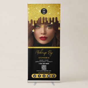 Makeup Beauty Salon Business Black Gold Glitter Retractable Banner