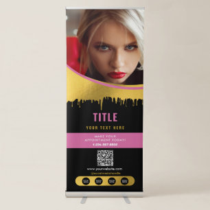 Makeup Beauty Salon Business Pink Gold Photo Retractable Banner