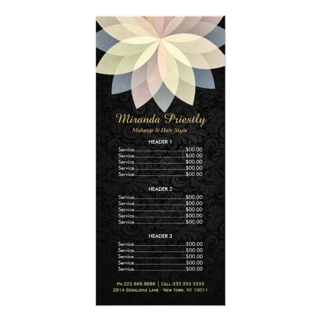 Makeup Beauty Salon Colourful Floral Price List Rack Card (Front)