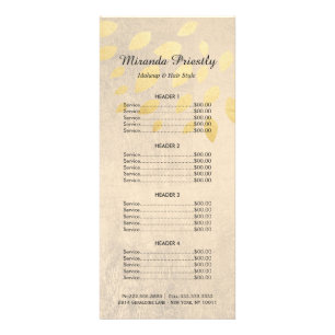 Makeup Beauty Salon Elegant Gold Leaves Price List Rack Card