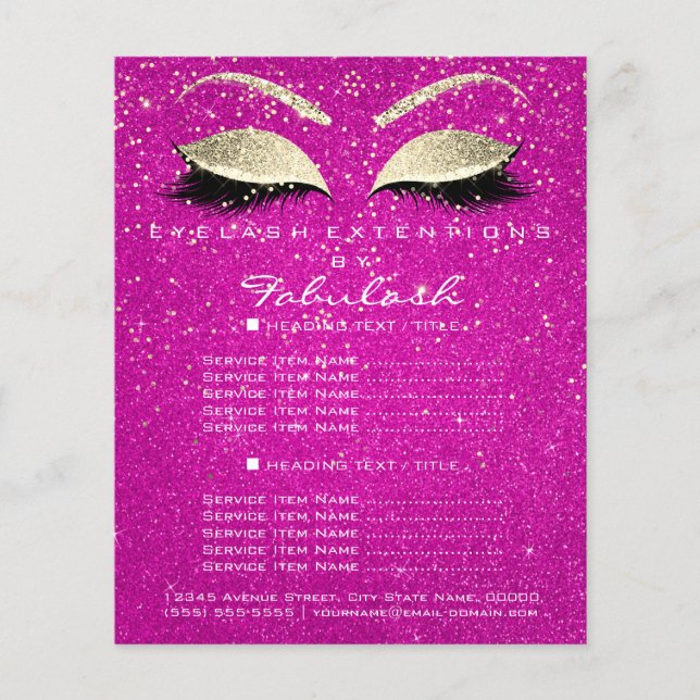 Makeup Beauty Salon Flyer Gold Confetti Hot Pink (Front)