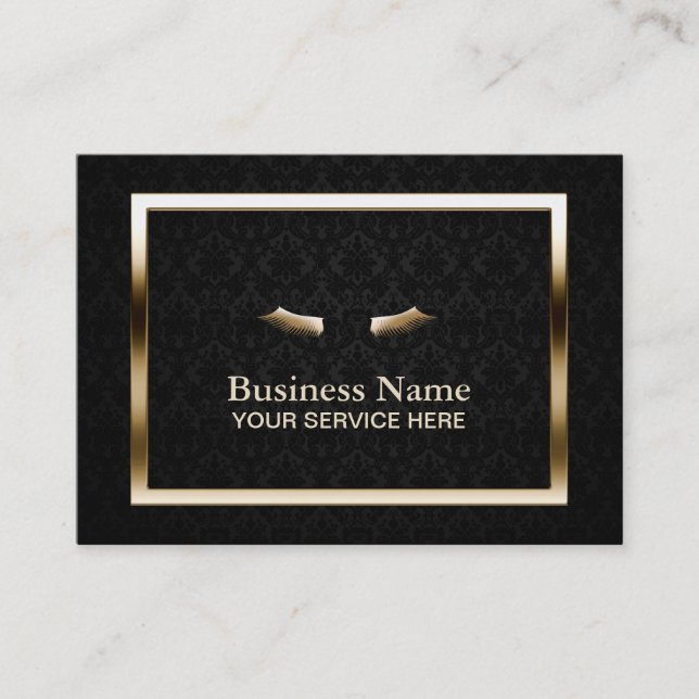 Makeup Beauty Salon Gold Frame Elegant Damask Business Card (Front)