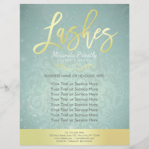 Makeup Beauty Salon Gold & Turquoise Damask Floral Flyer