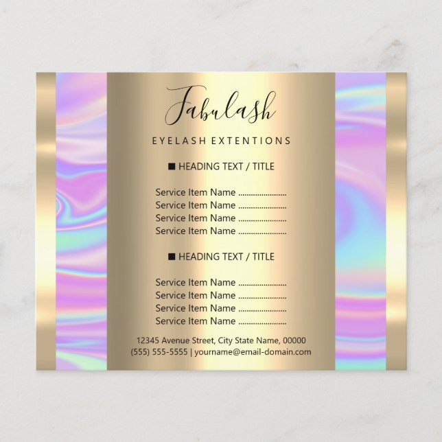 Makeup Beauty Salon Hair Nail Holograph Price List Flyer (Front)