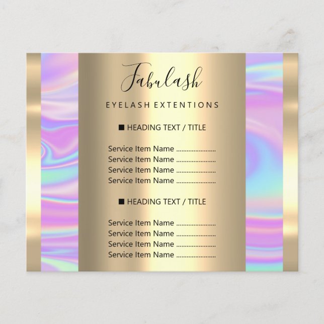 Makeup Beauty Salon Hair Nail Holograph Price List Flyer (Front)