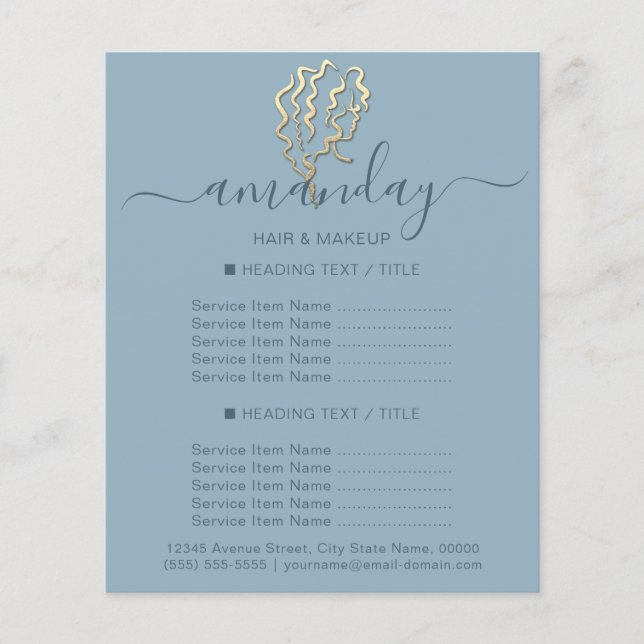 Makeup Beauty Salon Hairdresser Logo Gold Blue Flyer (Front)