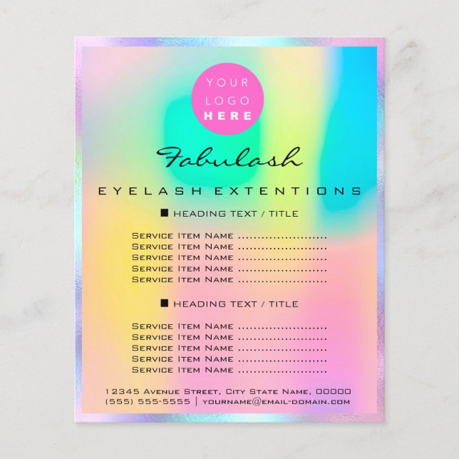 Makeup Beauty Salon Logo Pink  Holograph Lashes Flyer (Front)