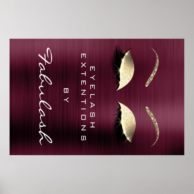 Makeup Beauty Salon Name Gold Burgundy Eyebrows Poster (Front)
