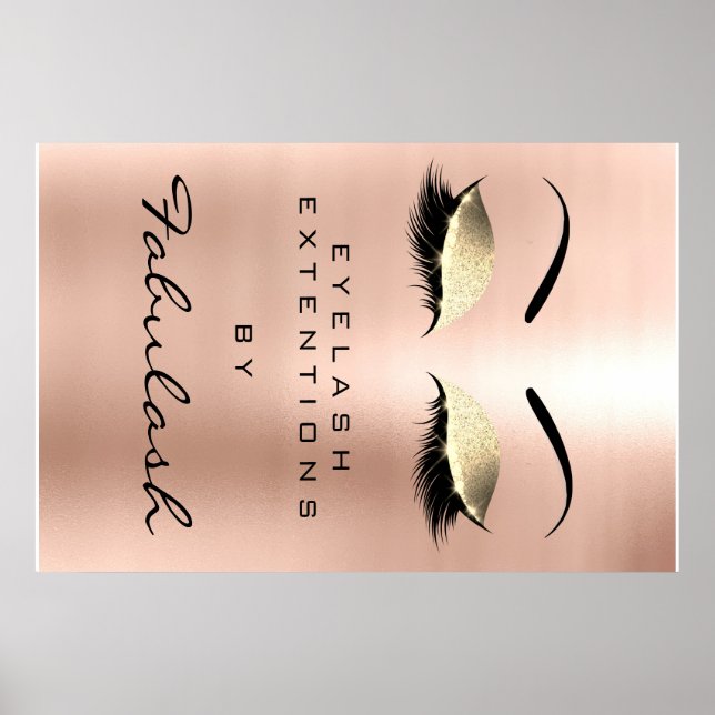 Makeup Beauty Salon Name Gold Glam Pink Eyebrows Poster (Front)