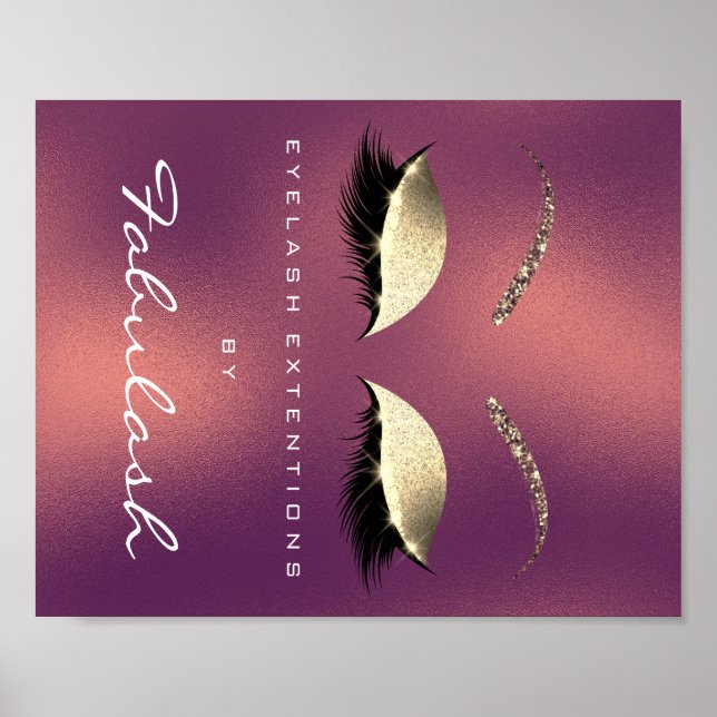 Makeup Beauty Salon Name Gold Lashes Copper Poster (Front)